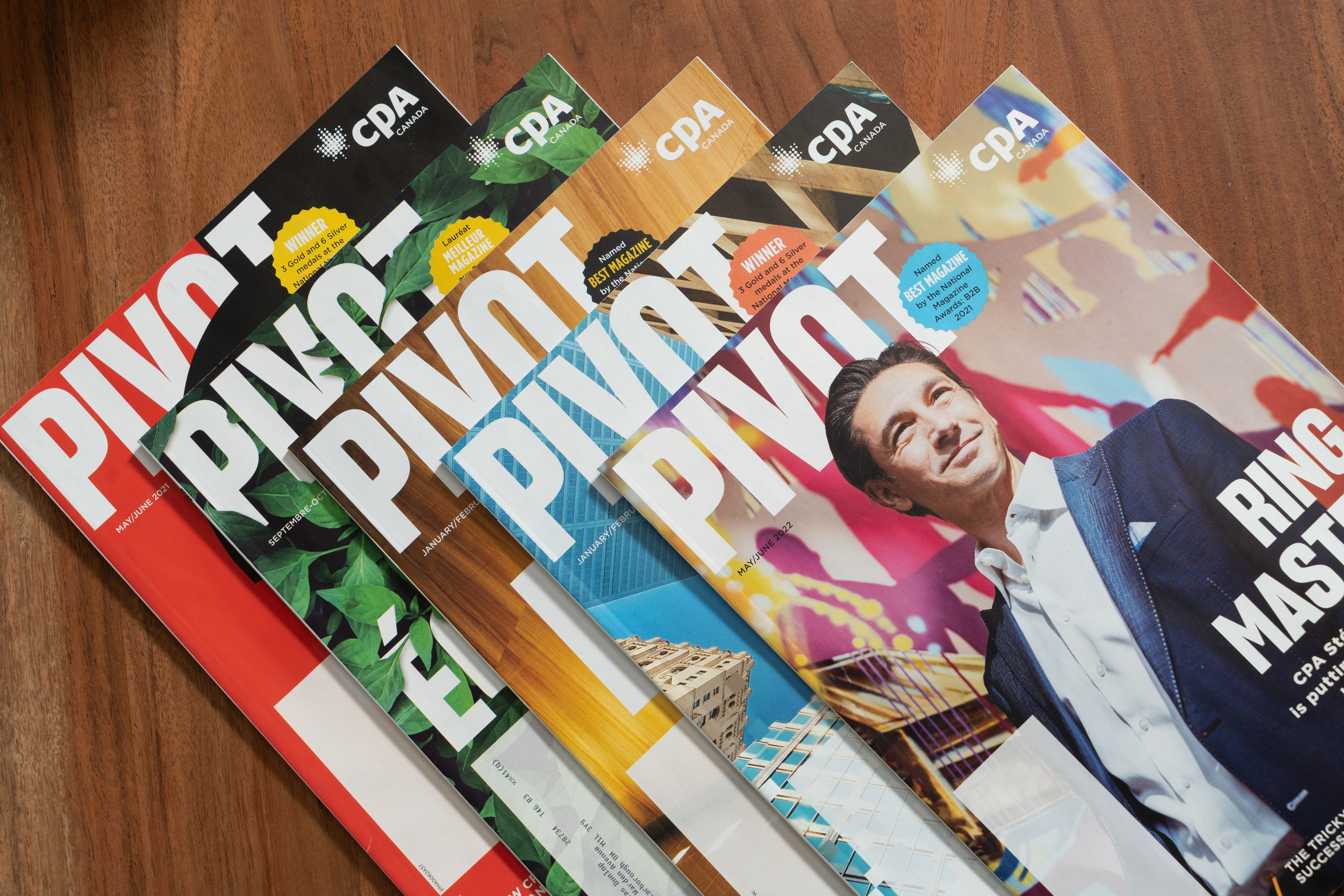 Collage of Pivot magazine covers.