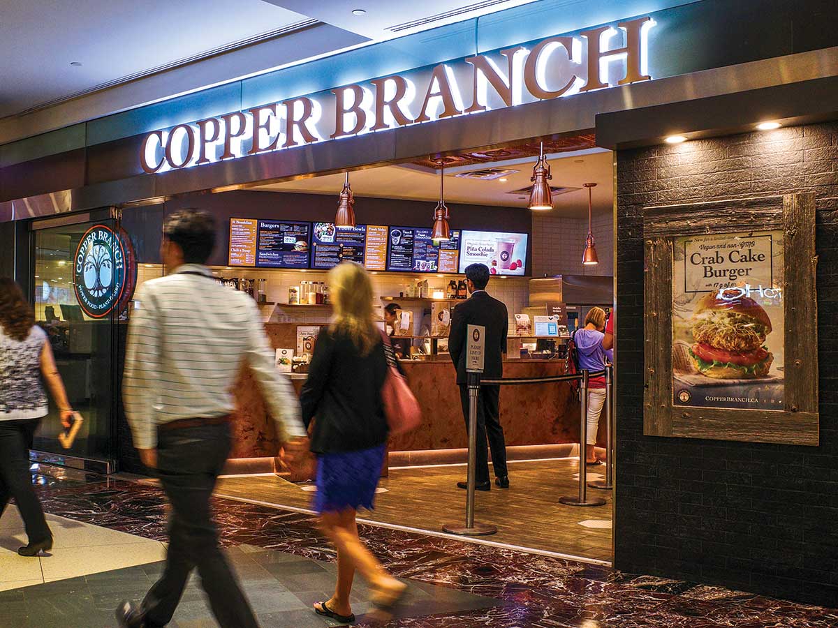 view of vegan franchise 'Copper Branch' in Toronto’s Commerce Court underground pathway