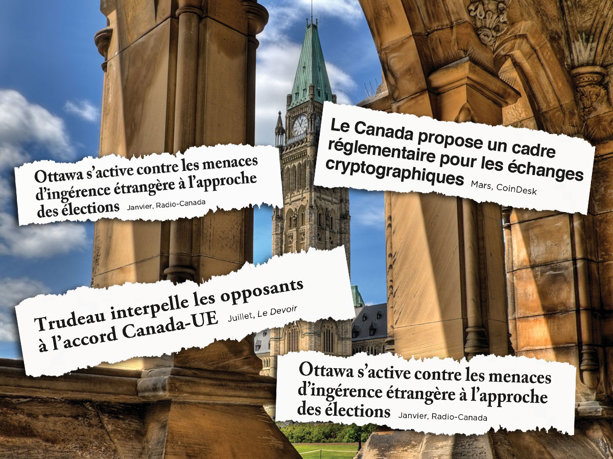 Image de la Chambre du Parlement, Ottawa, avec titres de nouvelles superposés