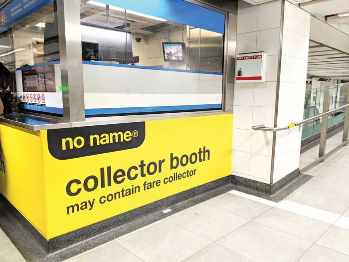 A collector booth at Toronto's Union Station with No Name branding 
