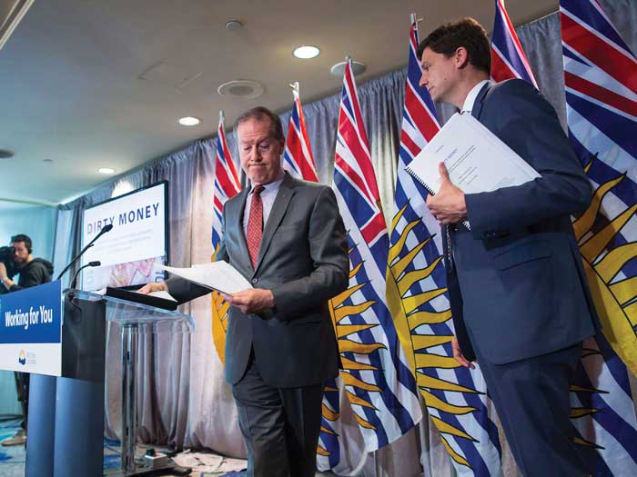 Peter German and B.C. Attorney General David Eby at the first Dirty Money release press conference in 2018