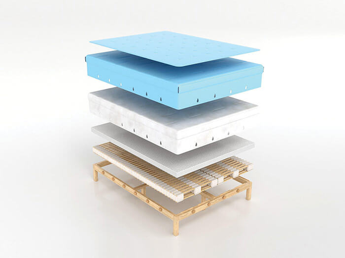 Exploded view diagram of Horizontal Sleep's biodegradable bed
