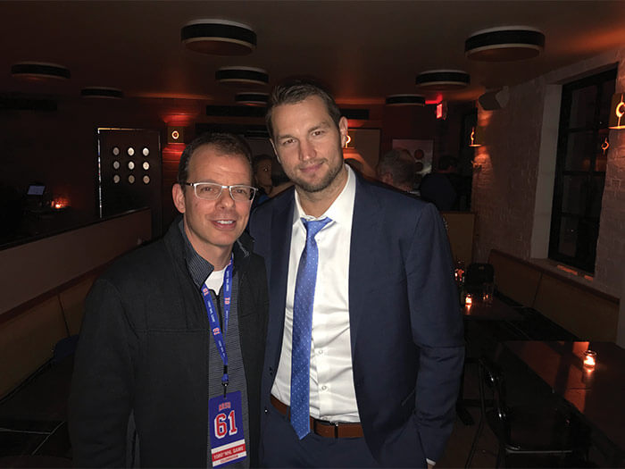 Joe Resnick and Rick Nash after the veteran’s 1,000th game