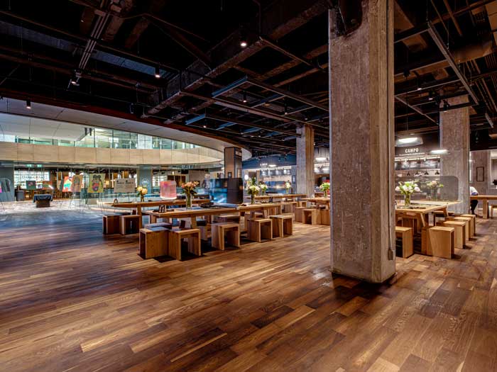 Time Out Market, a food hall in Montreal is shown