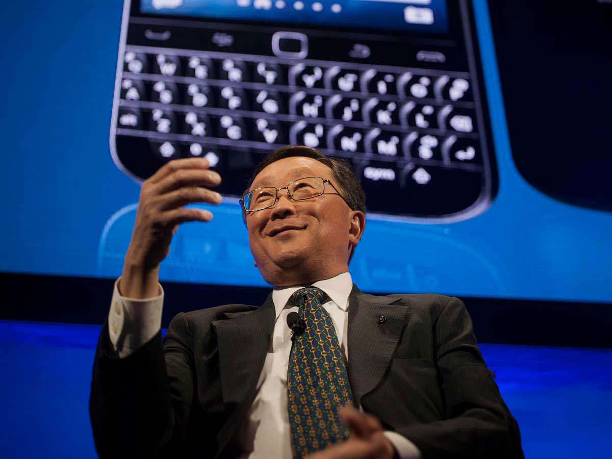 BlackBerry CEO John Chen gestures during a speech