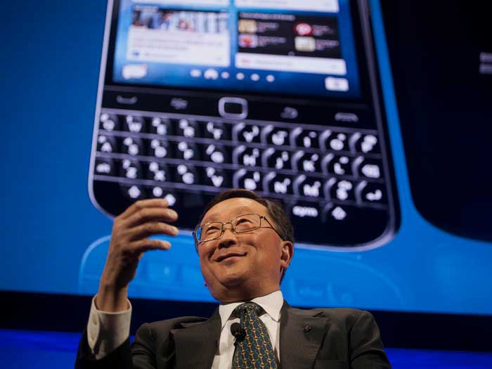 BlackBerry CEO John Chen gestures during a speech