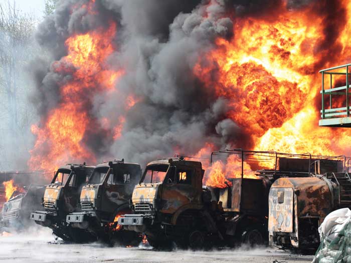Farming equipment on fire in Ukraine