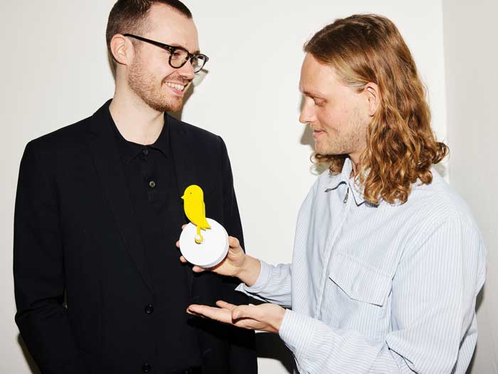 Canairi co-founders Hans Høite Augustenborg and Andreas Kofoed Sørensen hold their device