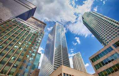 View from below of Toronto business district.