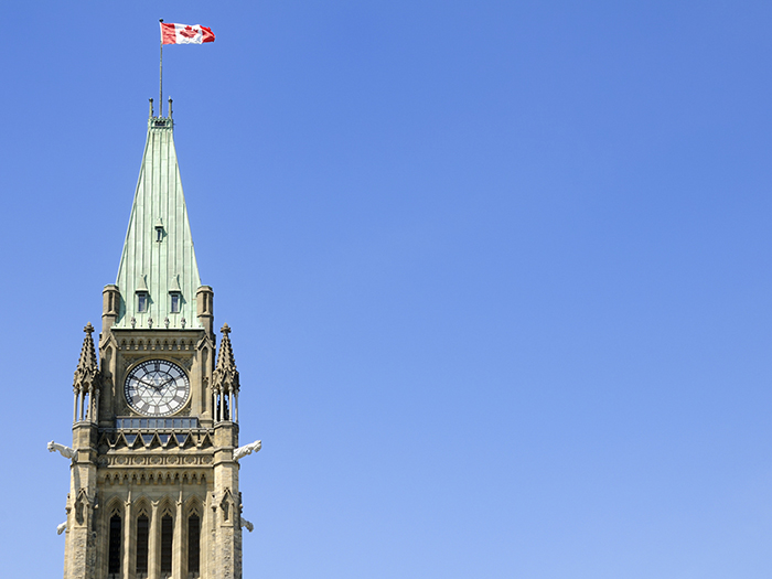 La tour de la paix avec un drapeau canadien