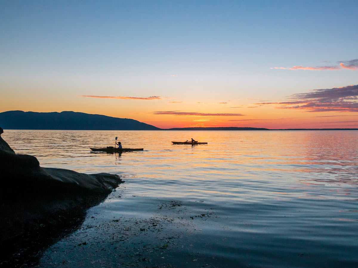 Kayaking at sunset on the Salish Sea