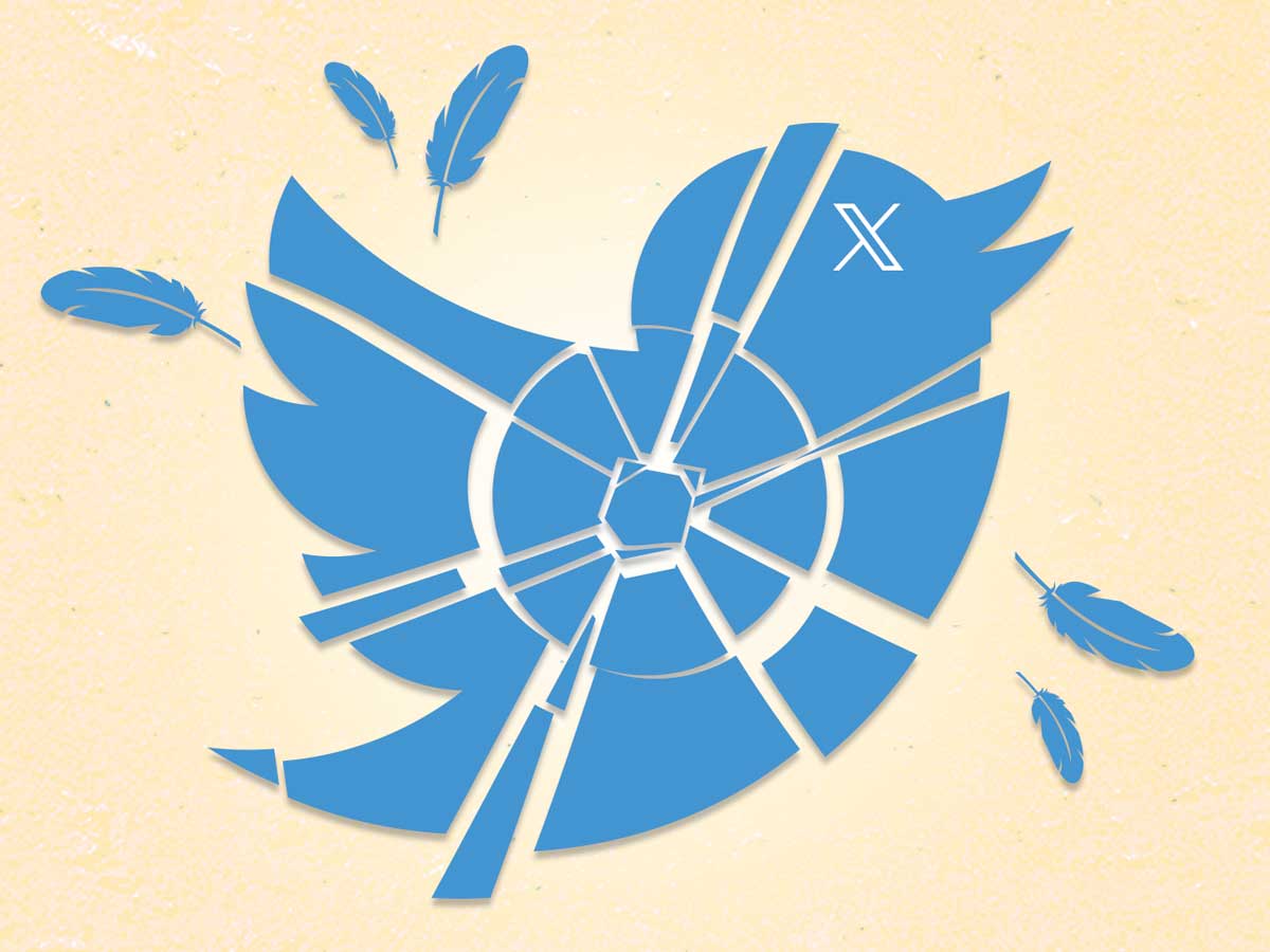 Twitter bird symbol broken into pieces