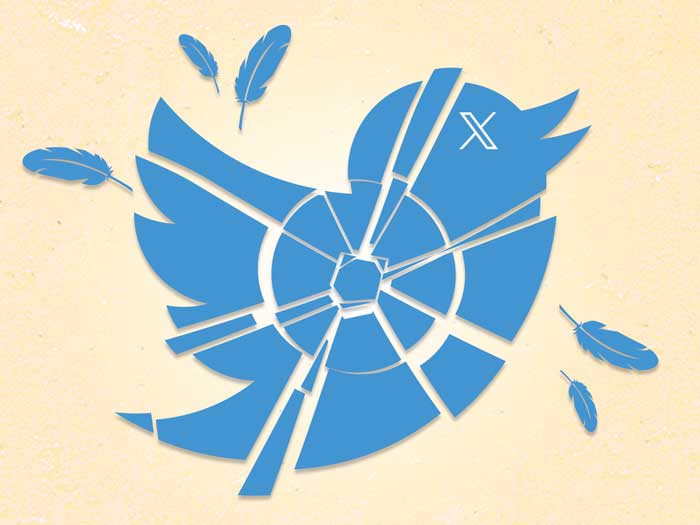Symbole d’oiseau Twitter brisé en morceaux