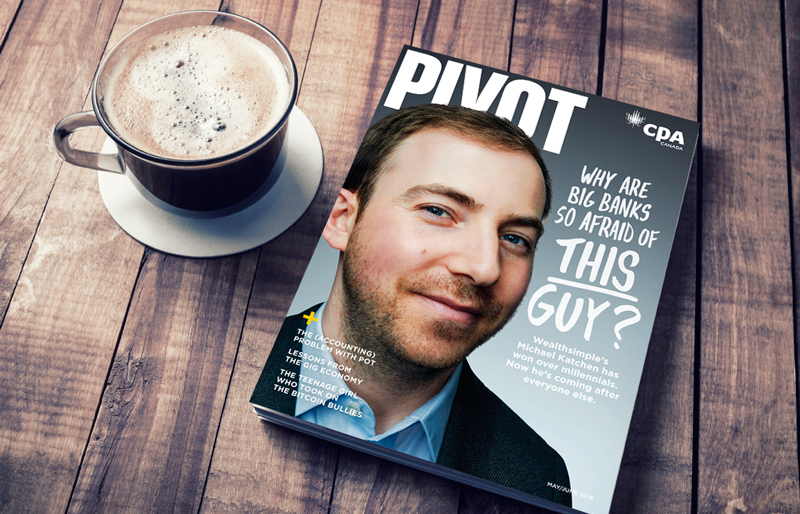 May 2018 Pivot magazine siting on a table beside a cup of coffee