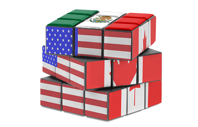 rubics cube, American flag, Canadian flag, Mexico flag
