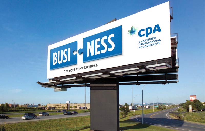 On this highway billboard, “busi” appears on one puzzle piece and “ness” appears on another. Together they spell “business.” This is CPA’s new brand campaign.