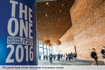 The grand foyer of the Vancouver Convention Centre for the 2016 One Conference. 