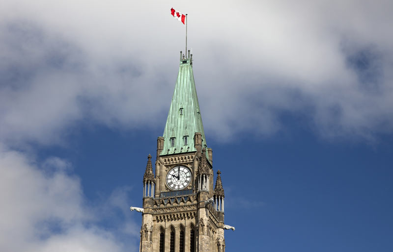 Photo rapprochée du toit du parlement à Ottawa.