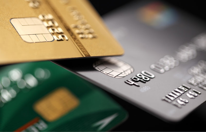 Close up of various credit cards