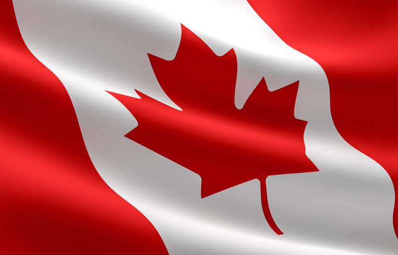 Gros plan sur un drapeau canadien qui flotte au gré du vent.