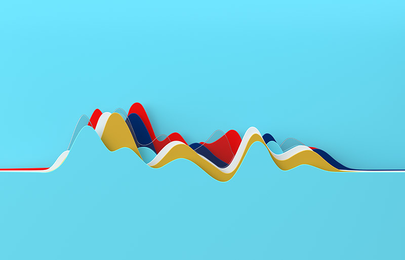 Digital generated image of abstract multi colored curve chart on blue background