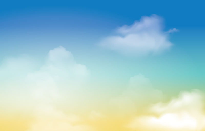 Illustrated graphic of clouds on a blue to yellow gradient background.