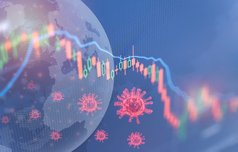 Coronavirus impact global economy stock markets financial crisis concept,The coronavirus or covid-19 sinks the global stock exchanges. Graphs representing the stock market crash caused by Coronavirus