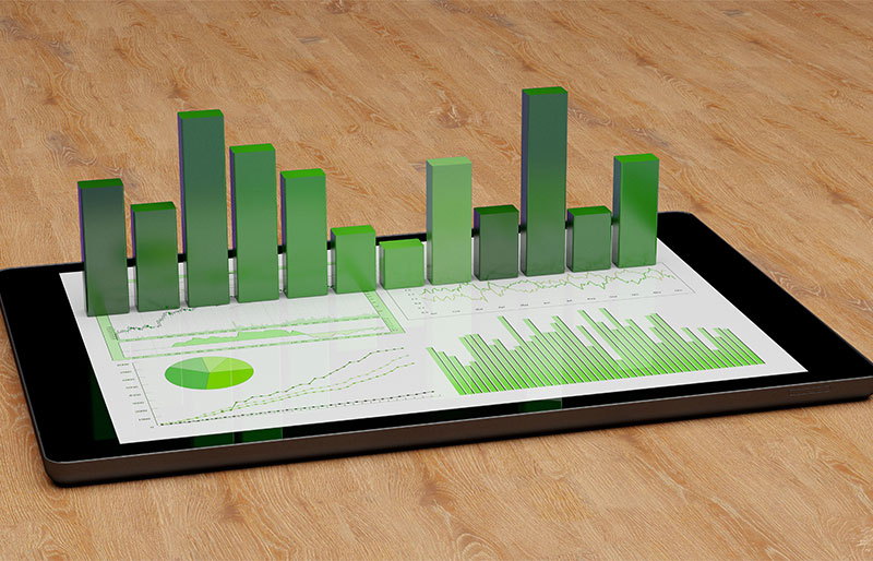 Ecology finance report of growth and sustainability on tablet computer (3D Rendering)