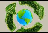 Recycle symbol formed of globe with green arrows around it.